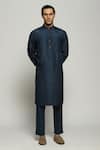 Buy_Abraham & Thakore_Blue Silk Embroidered Running Stitch Tonal Trupanto Kurta  _at_Aza_Fashions