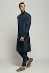 Abraham & Thakore_Blue Silk Embroidered Running Stitch Tonal Trupanto Kurta  _Online_at_Aza_Fashions