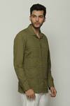 Buy_Abraham & Thakore_Green Poplin Embroidered Geometric Checkered Shirt  _Online_at_Aza_Fashions