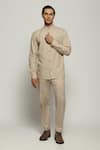 Buy_Abraham & Thakore_Beige Poplin Digonal Pleated Button Down Shirt  _at_Aza_Fashions