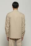 Shop_Abraham & Thakore_Beige Poplin Digonal Pleated Button Down Shirt  _at_Aza_Fashions