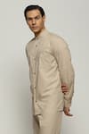 Shop_Abraham & Thakore_Beige Poplin Digonal Pleated Button Down Shirt  _Online_at_Aza_Fashions