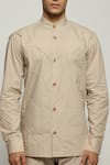 Buy_Abraham & Thakore_Beige Poplin Digonal Pleated Button Down Shirt  