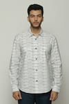 Abraham & Thakore_Ivory Poplin Car Pattern Button Down Shirt  _at_Aza_Fashions