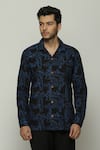 Abraham & Thakore_Black Poplin Shoes Pattern Button Down Shirt  _Online_at_Aza_Fashions