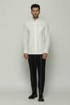 Buy_Abraham & Thakore_Ivory Twill Pleated Button Down Shirt _at_Aza_Fashions
