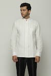 Abraham & Thakore_Ivory Twill Pleated Button Down Shirt _Online_at_Aza_Fashions