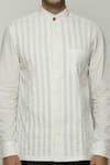 Abraham & Thakore_Ivory Twill Pleated Button Down Shirt _at_Aza_Fashions