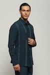 Shop_Abraham & Thakore_Blue Handloom Cotton Spaced Out Striped Shirt  _Online_at_Aza_Fashions