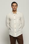 Abraham & Thakore_Ivory Handloom Cotton Geometric Stitch Embroidered Shirt  _Online_at_Aza_Fashions