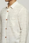 Abraham & Thakore_Ivory Handloom Cotton Geometric Stitch Embroidered Shirt  _at_Aza_Fashions