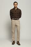 Buy_Abraham & Thakore_Brown Handloom Cotton Embroidered Geometric Stitch Shirt  _at_Aza_Fashions