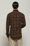 Shop_Abraham & Thakore_Brown Handloom Cotton Embroidered Geometric Stitch Shirt  _at_Aza_Fashions