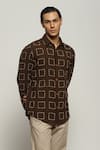 Shop_Abraham & Thakore_Brown Handloom Cotton Embroidered Geometric Stitch Shirt  _Online_at_Aza_Fashions