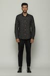 Buy_Abraham & Thakore_Black Silk Embroidered Stitch Tonal Trapunto Straight Trouser  _at_Aza_Fashions