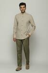 Buy_Abraham & Thakore_Green Silk Embroidered Stitch Tonal Trapunto Trouser _at_Aza_Fashions
