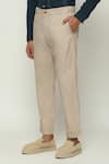 Buy_Abraham & Thakore_Brown Poplin Plain Solid Straight Trouser  _Online_at_Aza_Fashions