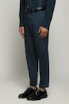 Shop_Abraham & Thakore_Blue Poplin Plain Solid Straight Trouser  _Online_at_Aza_Fashions