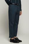 Abraham & Thakore_Blue Poplin Plain Solid Straight Trouser  _at_Aza_Fashions