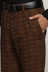 Buy_Abraham & Thakore_Brown Cotton Plain Car Embroidered Straight Trouser _Online_at_Aza_Fashions