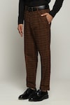 Shop_Abraham & Thakore_Brown Cotton Plain Car Embroidered Straight Trouser _Online_at_Aza_Fashions