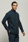 Abraham & Thakore_Blue Poplin Diagonal Pleats Bundi  _Online_at_Aza_Fashions