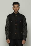 Abraham & Thakore_Black Silk Stripe Texture Tonal Trupanto Bundi  _Online_at_Aza_Fashions