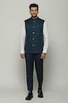 Buy_Abraham & Thakore_Blue Silk Stripe Texture Tonal Trupanto Stitch Line Bundi _at_Aza_Fashions