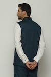 Shop_Abraham & Thakore_Blue Silk Stripe Texture Tonal Trupanto Stitch Line Bundi _at_Aza_Fashions