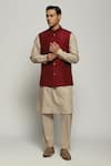 Buy_ABRAHAM AND THAKORE_Maroon Silk Stripe Texture Tonal Trupanto Stitch Bundi _at_Aza_Fashions