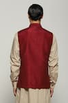 Shop_ABRAHAM AND THAKORE_Maroon Silk Stripe Texture Tonal Trupanto Stitch Bundi _at_Aza_Fashions