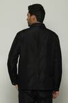 Shop_Abraham & Thakore_Black Silk Stripe Texture Tonal Trupanto Stitch Line Jacket _at_Aza_Fashions