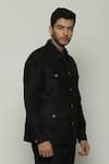 Abraham & Thakore_Black Silk Stripe Texture Tonal Trupanto Stitch Line Jacket _Online_at_Aza_Fashions