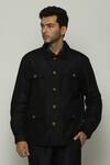 Abraham & Thakore_Black Silk Stripe Texture Tonal Trupanto Stitch Line Jacket _at_Aza_Fashions