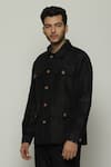 Buy_Abraham & Thakore_Black Silk Stripe Texture Tonal Trupanto Stitch Line Jacket 