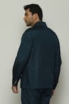 Shop_Abraham & Thakore_Blue Silk Stripe Texture Tonal Trupanto Stitch Line Jacket _at_Aza_Fashions