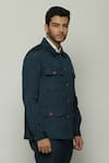 Abraham & Thakore_Blue Silk Stripe Texture Tonal Trupanto Stitch Line Jacket _Online_at_Aza_Fashions