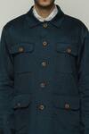 Buy_Abraham & Thakore_Blue Silk Stripe Texture Tonal Trupanto Stitch Line Jacket _Online_at_Aza_Fashions