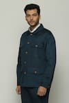 Buy_Abraham & Thakore_Blue Silk Stripe Texture Tonal Trupanto Stitch Line Jacket 
