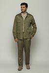 Buy_Abraham & Thakore_Green Silk Stripe Texture Tonal Trupanto Stitch Line Jacket _at_Aza_Fashions