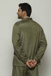 Shop_Abraham & Thakore_Green Silk Stripe Texture Tonal Trupanto Stitch Line Jacket _at_Aza_Fashions