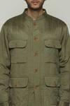 Buy_Abraham & Thakore_Green Silk Stripe Texture Tonal Trupanto Stitch Line Jacket _Online_at_Aza_Fashions