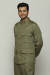 Buy_Abraham & Thakore_Green Silk Stripe Texture Tonal Trupanto Stitch Line Jacket 