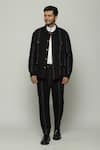 Buy_Abraham & Thakore_Black Twill Spaced Out Stitch Lines Stripe Jacket _at_Aza_Fashions