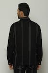 Shop_Abraham & Thakore_Black Twill Spaced Out Stitch Lines Stripe Jacket _at_Aza_Fashions