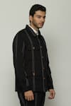 Abraham & Thakore_Black Twill Spaced Out Stitch Lines Stripe Jacket _Online_at_Aza_Fashions