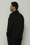 Buy_Abraham & Thakore_Black Twill Spaced Out Stitch Lines Stripe Jacket _Online_at_Aza_Fashions