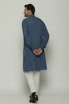 Buy_Abraham & Thakore_Blue Poplin Pleated Check Long Band Collar Kurta  _Online_at_Aza_Fashions