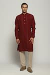 Buy_Abraham & Thakore_Maroon Handloom Cotton Spaced Out Stitch Line Kurta _at_Aza_Fashions