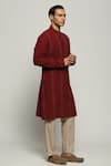 Buy_Abraham & Thakore_Maroon Handloom Cotton Spaced Out Stitch Line Kurta _Online_at_Aza_Fashions